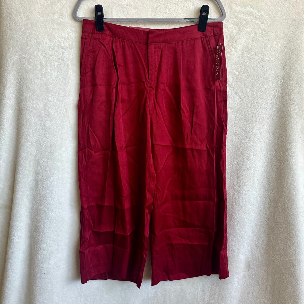 Merona Maroon Wide Leg Higher Mid Rise Culottes Cropped Pants Gauchos Size 6 NWT